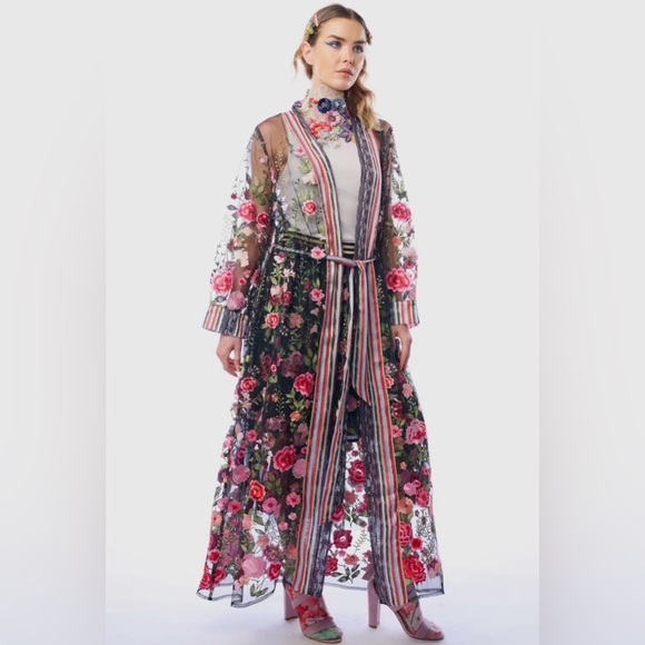 Aratta Embroidered Sheer Floral Duster Kimono • NWT • Retail $223